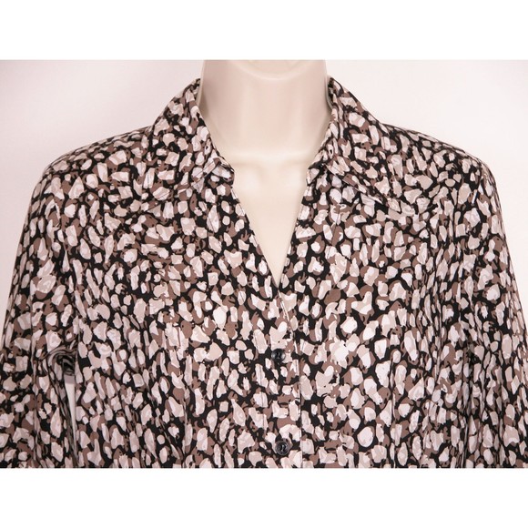Alfani Womens V-Neck Shirt sz 6 Animal Print Button Front Stretch Leopard Brown - Picture 4 of 7